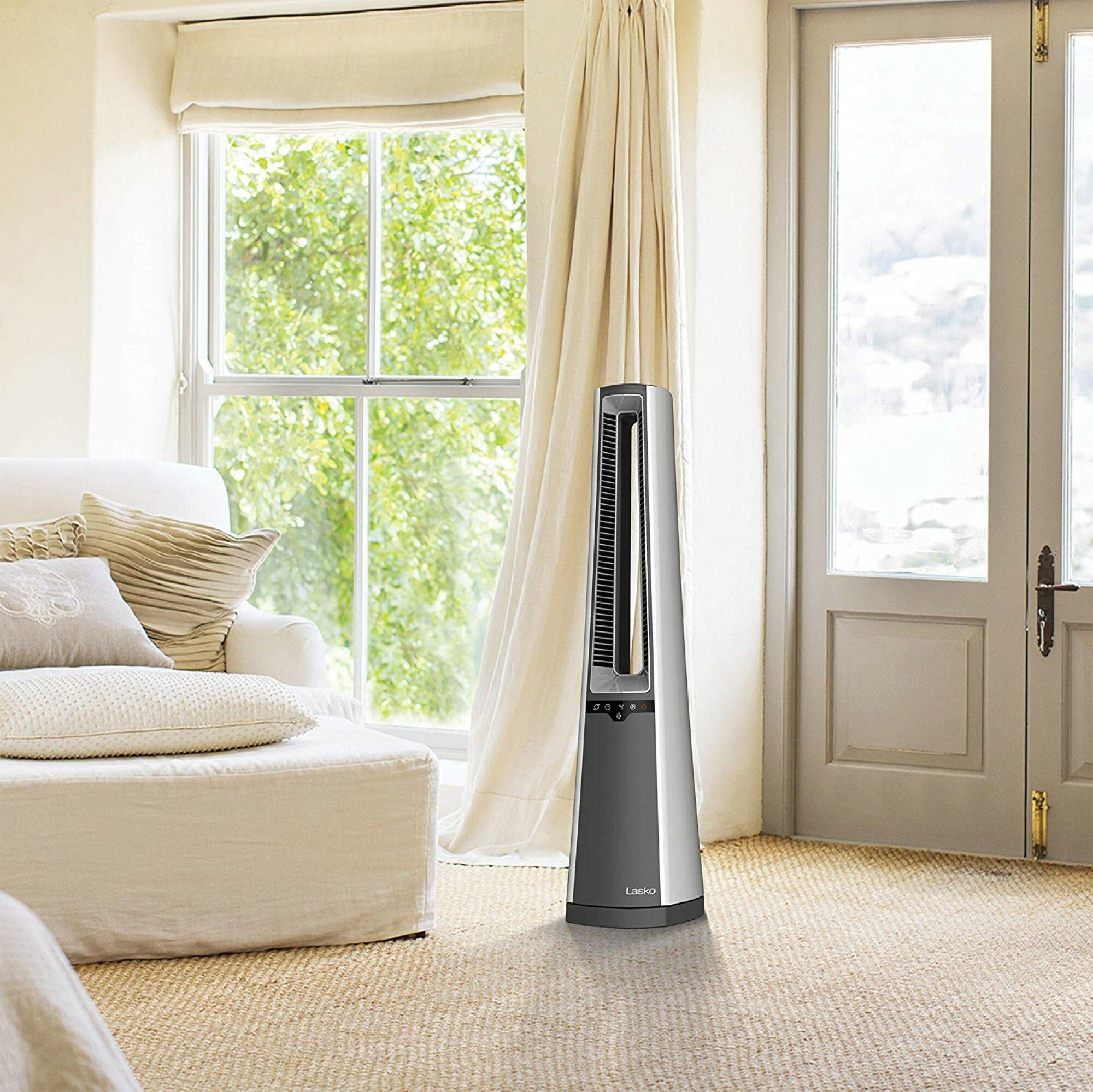 Lasko AC615 4-Speed Bladeless Tower Fan with Remote Control