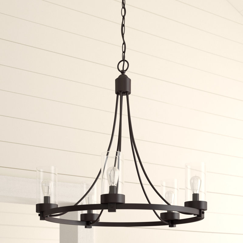 Birch Lane Devoe 5 Light Shaded Wagon Wheel Chandelier Reviews Wayfair