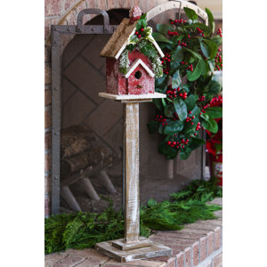 Holiday Retreat Pedestal 34.5 in x 7.75 in x 7.75 in Birdhouse