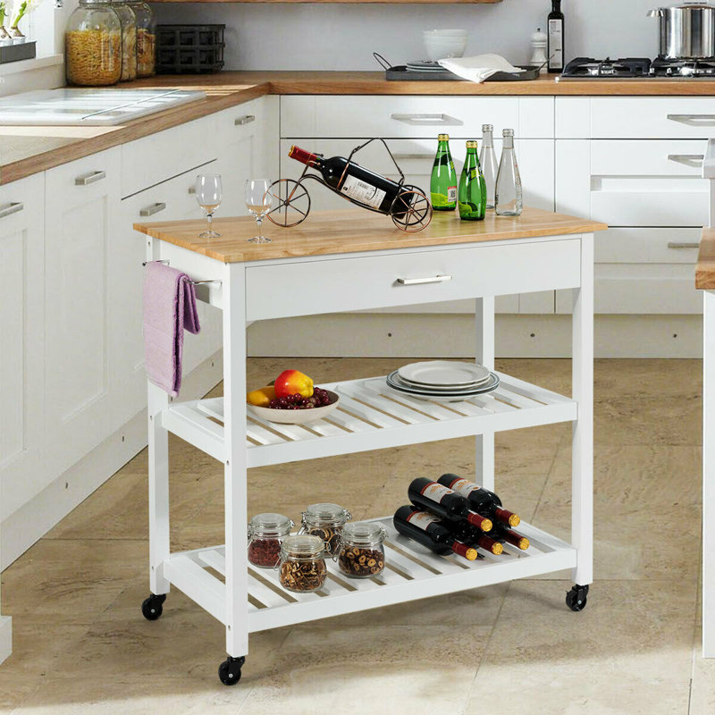 Red Barrel Studio Fike 2 In 1 Trolley Kitchen Island Solid Wood