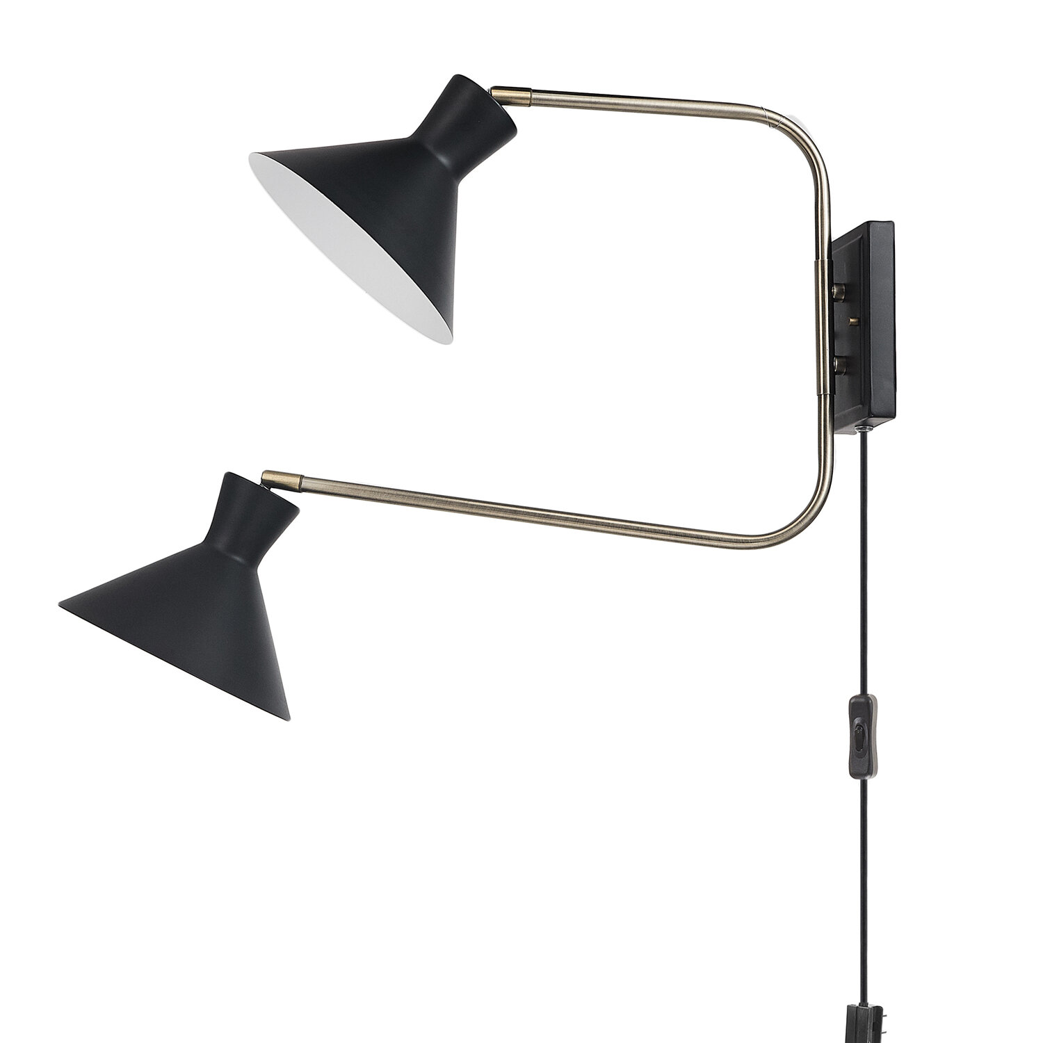 20TH C Library Double Swing Arm Wall Mount Lamp E27 Light Sconce Matte Black 