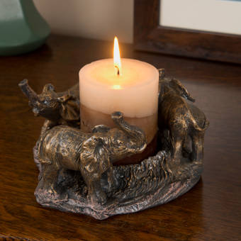 World Menagerie Elephants On Parade Candle Holder Bronze Pillar