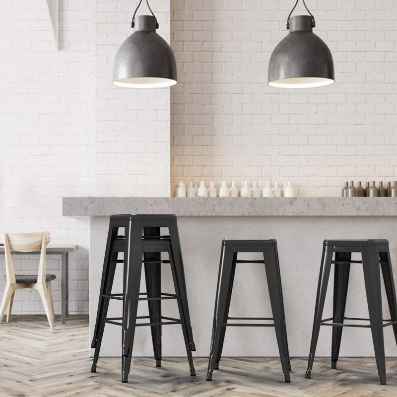 Williston Forge Bar Stools Set Of 4 30 Inches Metal Bar Stool Chair Stackable Counter Height Barstools Farmhouse