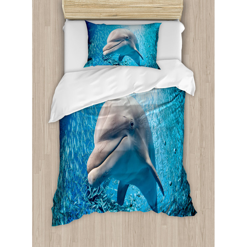 East Urban Home Sea Animals A Bottlenose Dolphin In Ocean Fish Sunlight In Marine Natural Underwater Duvet Cover Set Wayfair