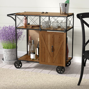 Rolling Cart With Doors Wayfair Josiahs Rustic Barn Door Rolling Bar Cart