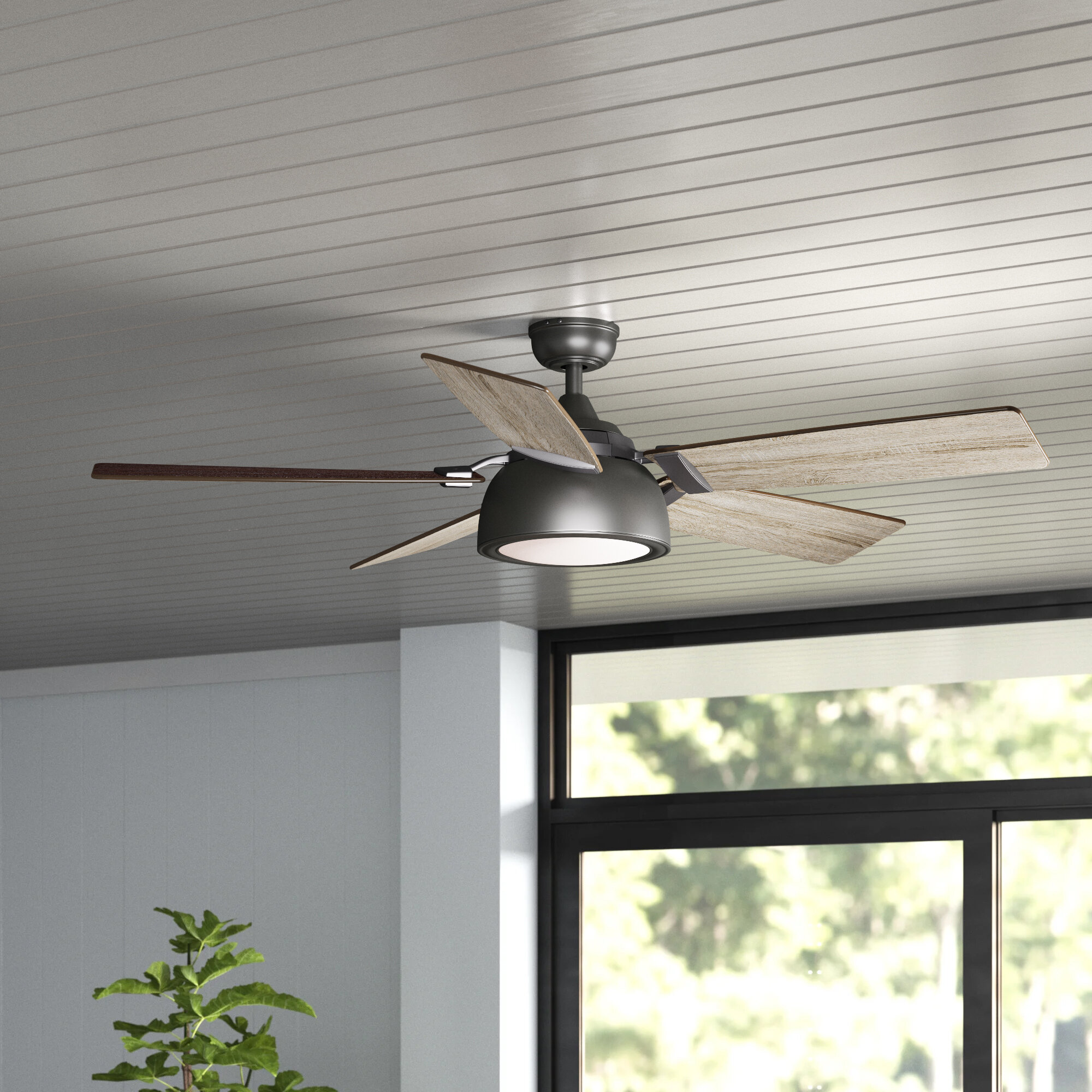 Modern Indoor Ceiling Fan 52 in with LED Light Kit Black 5 Reversible Blades 