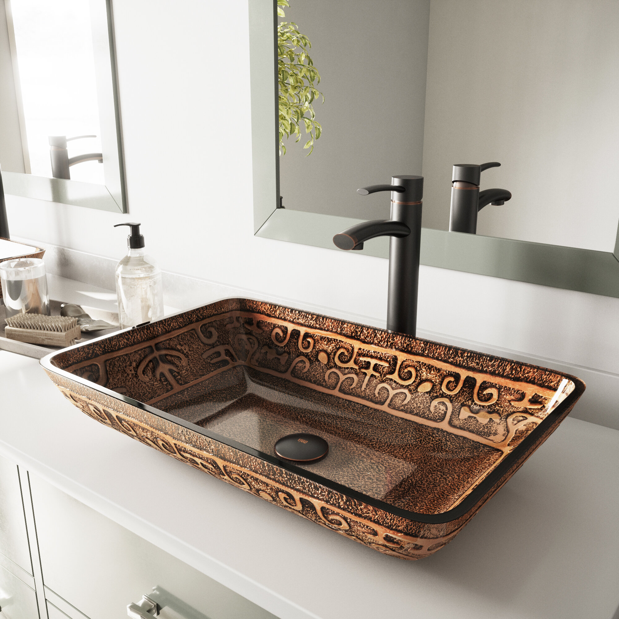 Vigo Golden Greek Glass Rectangular Vessel Bathroom Sink With