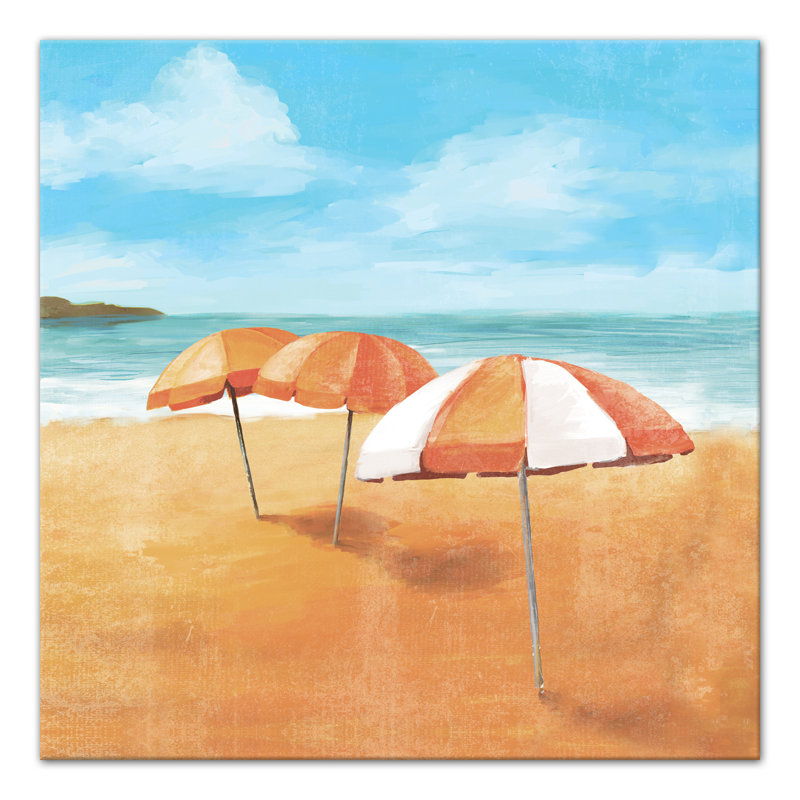 Highland Dunes Striped Beach Umbrellas Acrylic Painting Print On