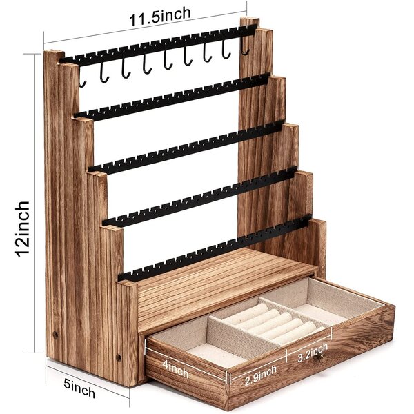 5 Layer Earring Display Stand Jewelry Bracelet Show Rack Wooden Organizer Holder 