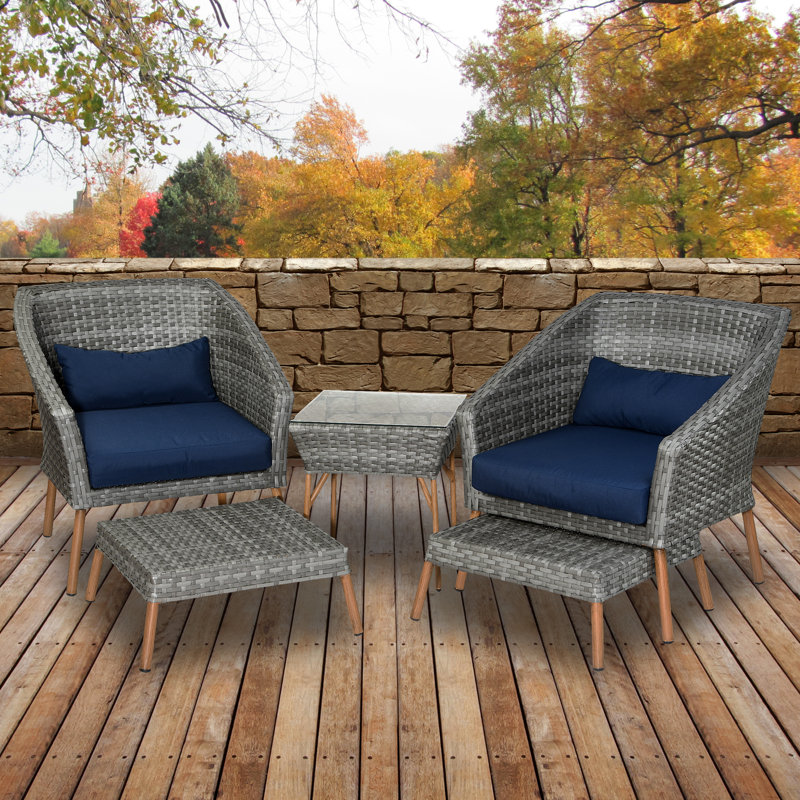 Longshore Tides Warrington 5 Piece Rattan Seating Group With Cushions Wayfair