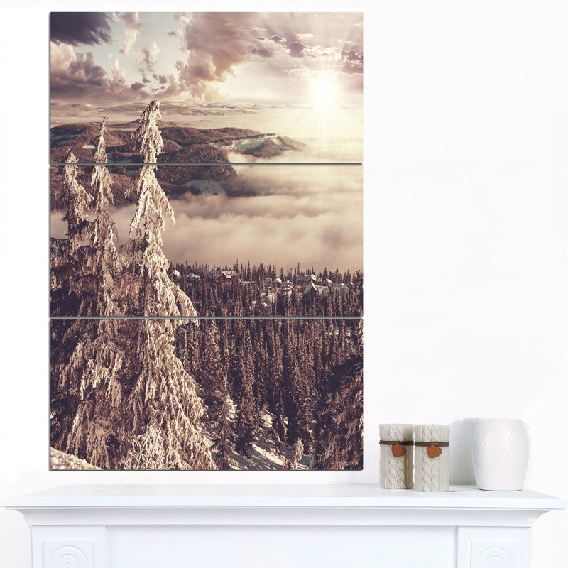 Designart Dark Winter Scene At Sunset 3 Piece Photographic Print
