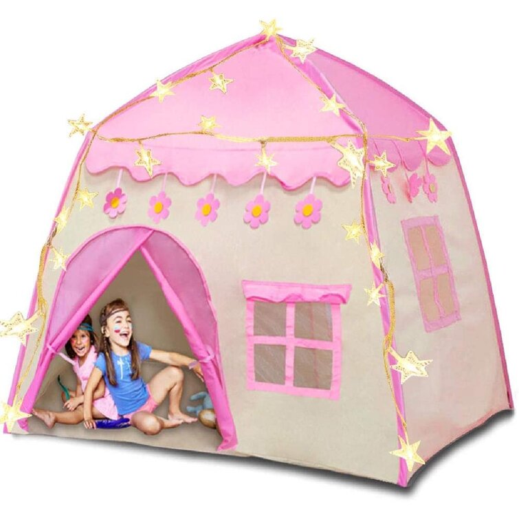 Princess Tent Princess Castle Play Tents for Girls with Warm Star Lights 55'' X 53'' Large Playhouse Upgraded Unicorn Design Play Tents for Girls Indoor & Outdoor Tent for Kids 