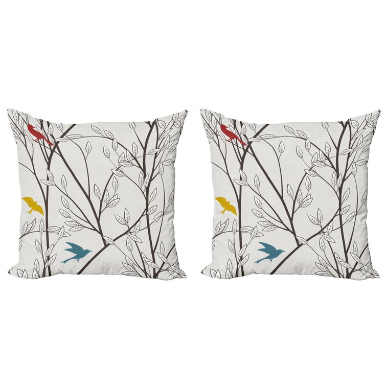 East Urban Home Ambesonne Nature Decorative Throw Pillow Case Pack Of 2, Birds  Wildlife Cartoon Like Image With Tree Leaf Art Print, Couch Bedroom Living  Room Cushion Cover, 18