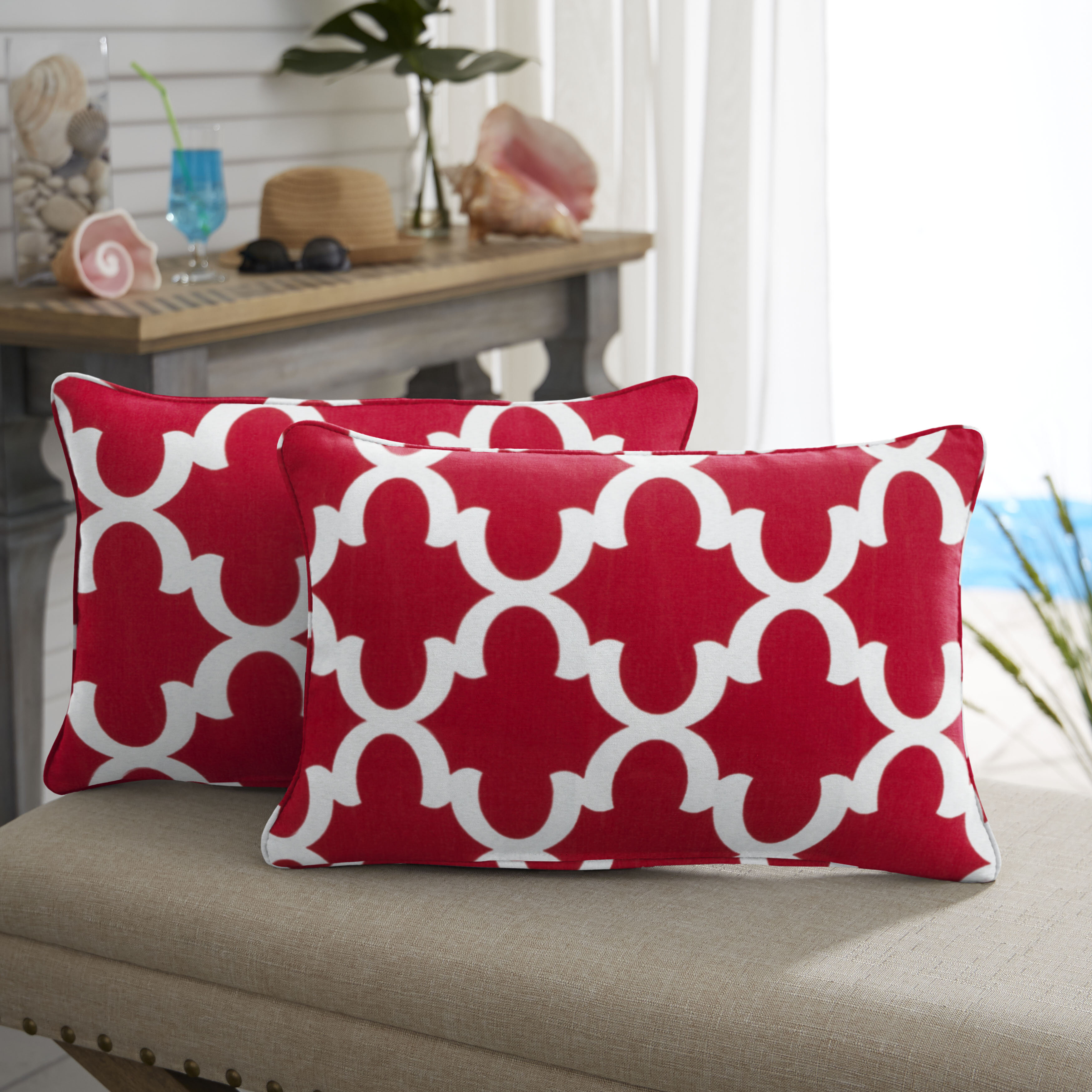 red lumbar pillow