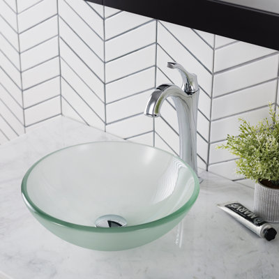 Frosted Glass Circular Vessel Bathroom Sink