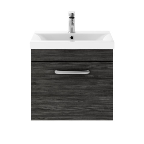 Vasari Vista Hacienda Black Single Drawer Wall Hung Vanity Unit & Mid Edge Basin - 500mm Width