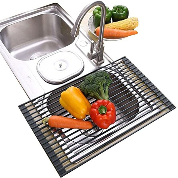 New Extra Large Foldable Roll Up Over the Sink Dish Drying Rack Stainless Steel New Extra Large Foldable Roll Up Over the Sink Dish Drying Rack Stainless Steel