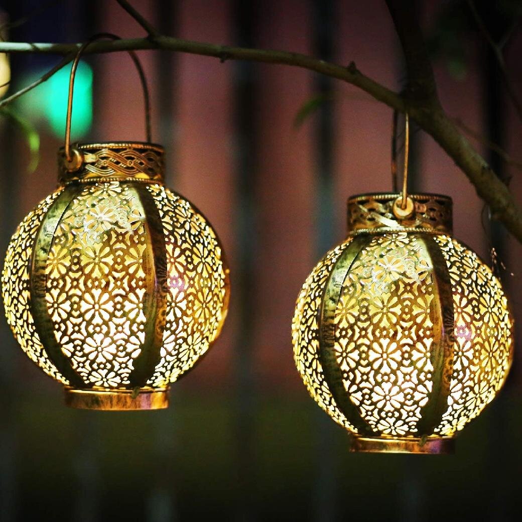 1x Smart Garden Hanging Solar Light 5 LED String Lights in Bulb Lantern Tree