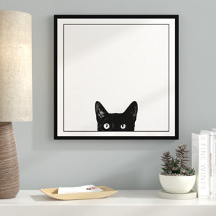 Curiosity Black Cat Black And White Photograph Of Kitty Kitten Peeking Framed Graphic Art On Canvas Print On Canvas Poster Curiosity Black Cat Black And White Photograph Of Kitty Kitten Peeking Framed Graphic Art On Canvas Print On Canvas Poster