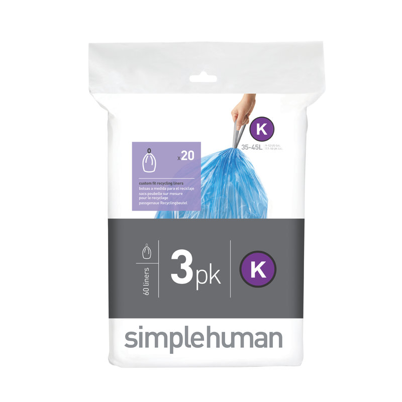 Simplehuman Bin Trash Can Bags Liners New 35-45l Litres Size K Pack of 20