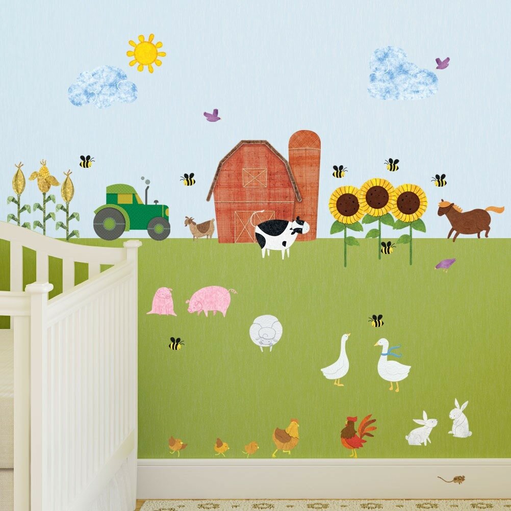 Farm Animals Fence Cattle Dog Wall Stickers For Kids Rooms Home Decoration