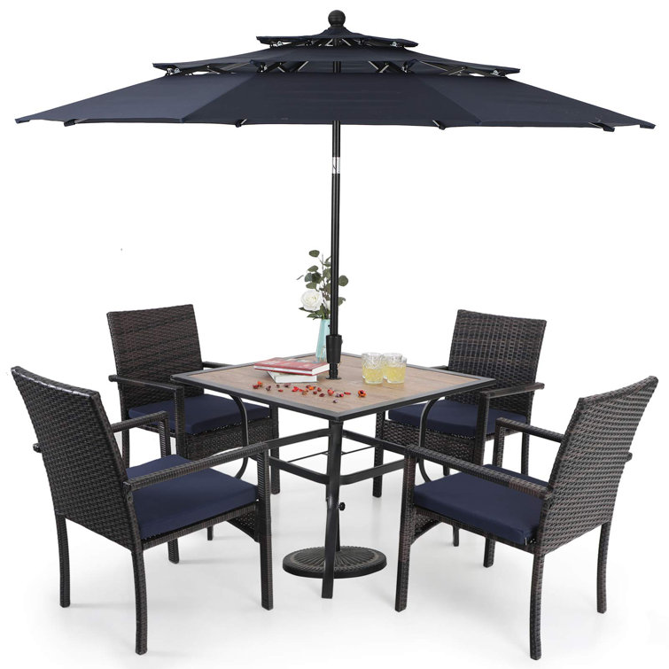 Arlmont Co Careen Square 4 Person 37 Long Dining Set With Cushions And Umbrella Reviews Wayfair