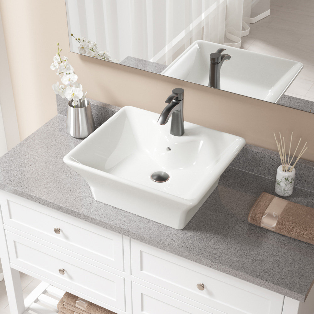 Mrdirect Vitreous China Rectangular Vessel Bathroom Sink With Faucet And Overflow Wayfair