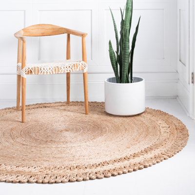 Nikia Round Geometric Jute Natural Indoor Area Rug