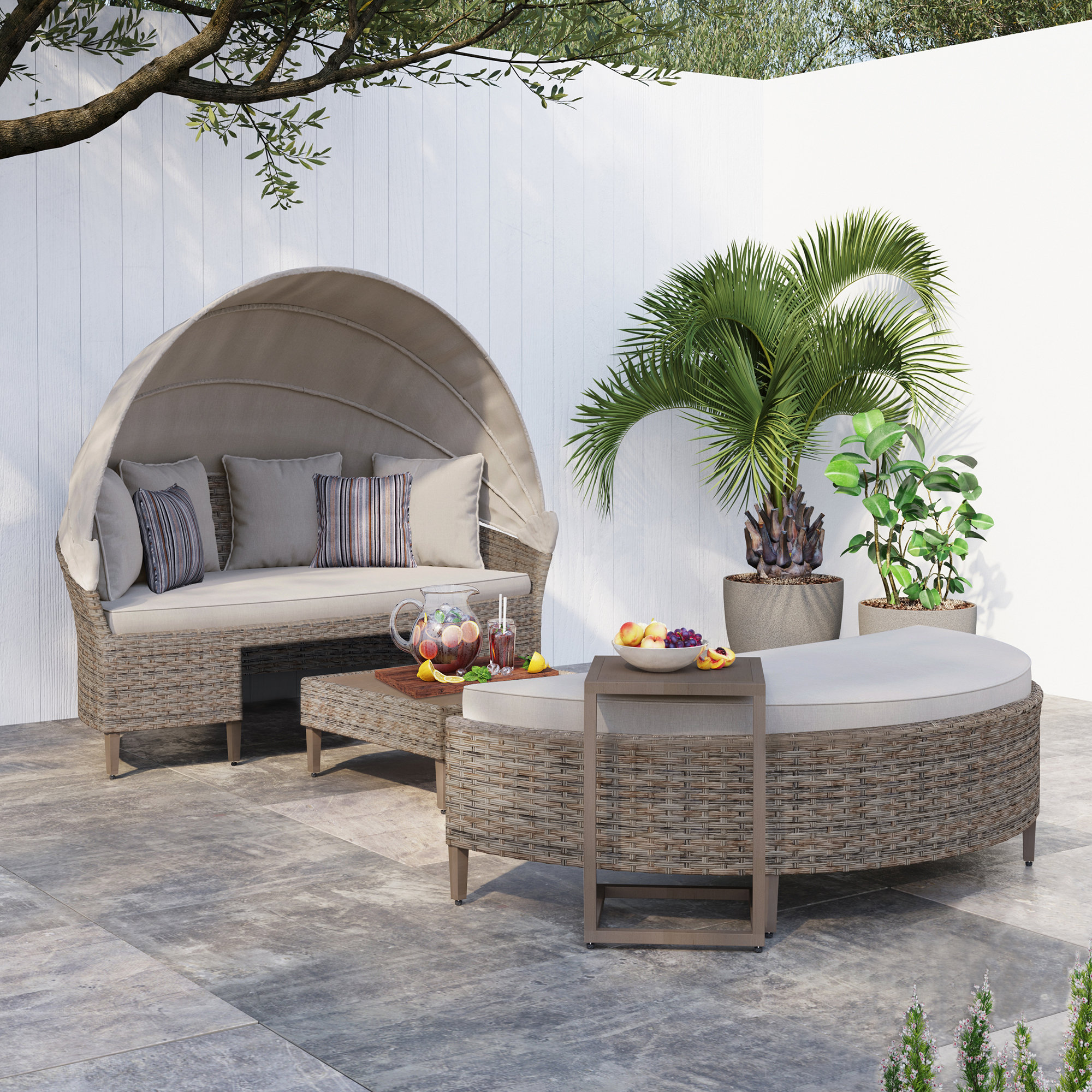 broxton 4 piece rattan patio daybed with cushion