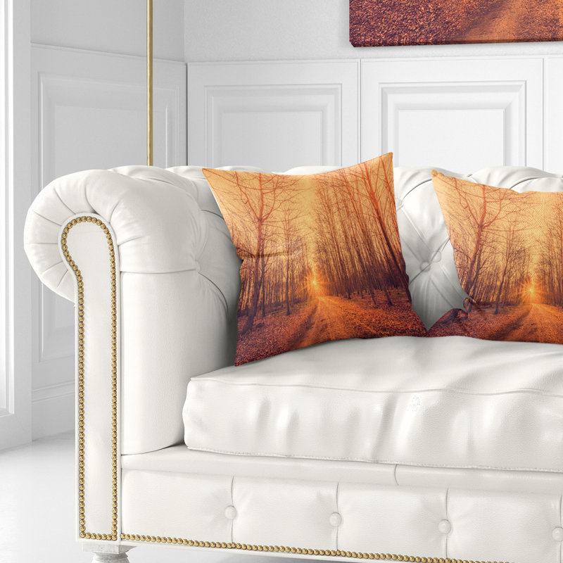 East Urban Home Landscape Photography Forest Road Into Sunrise Throw Pillow Wayfair