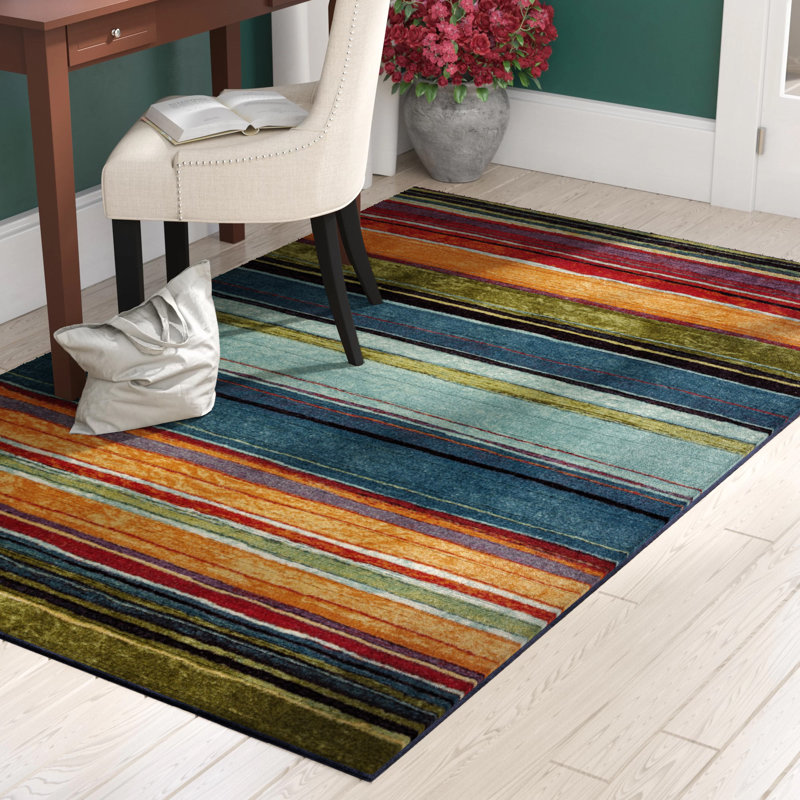 Red Barrel Studio Bartlett Striped Tufted Blue Orange Green Area Red Barrel Studio Bartlett Striped