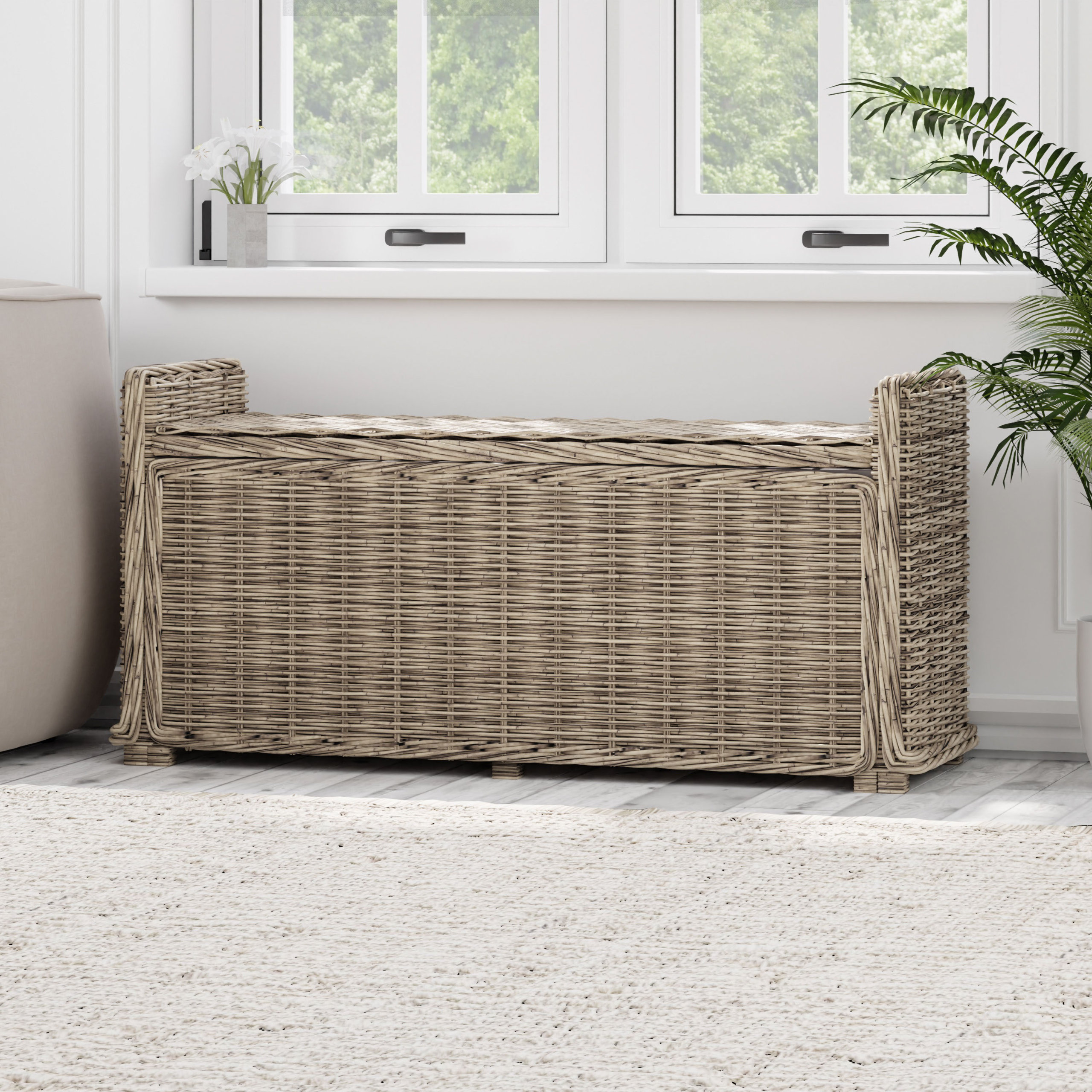 rattan bench with storage