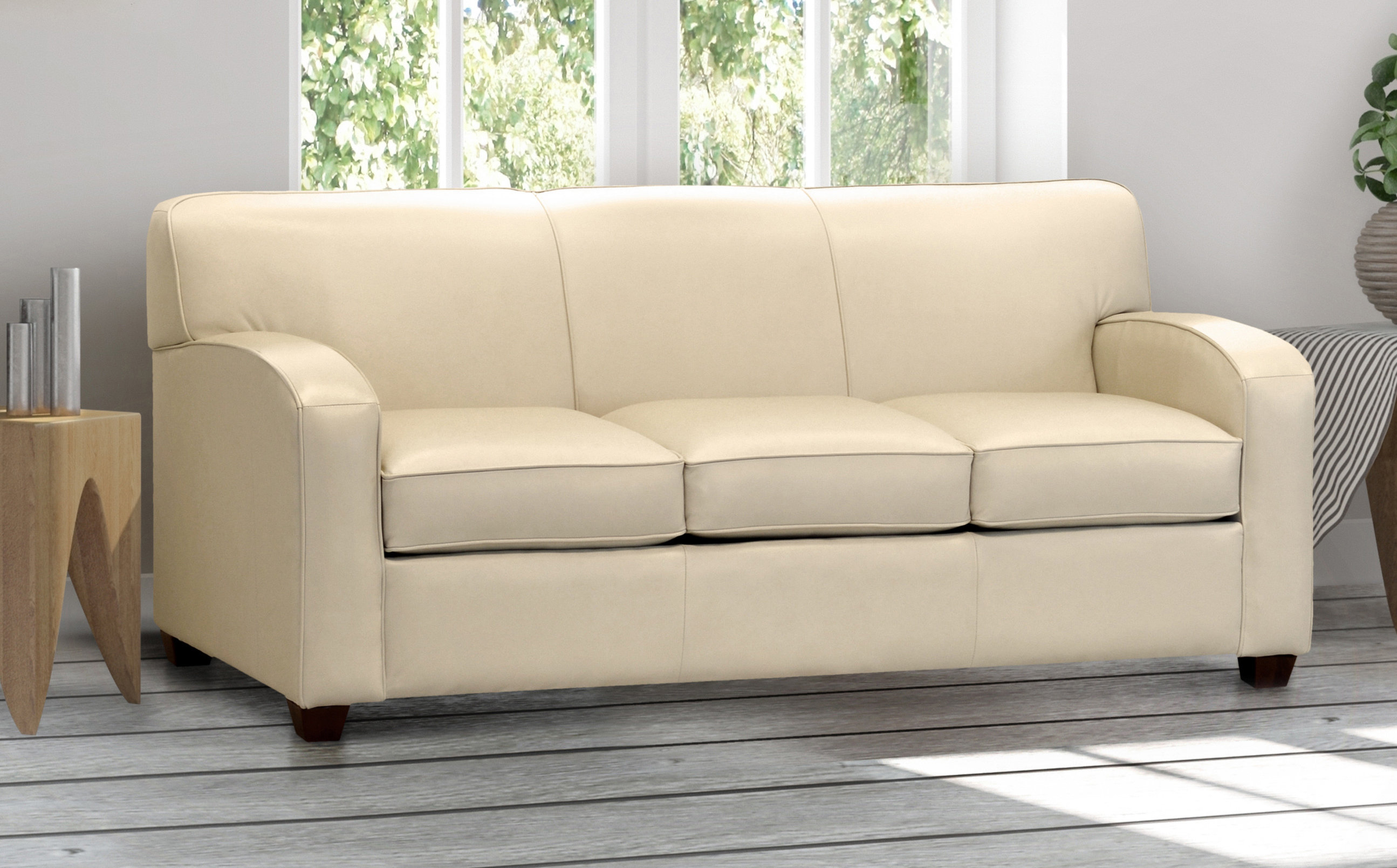 Ebern Designs Made In Usa Mcturck Cream Top Grain Leather Sofa Bed
