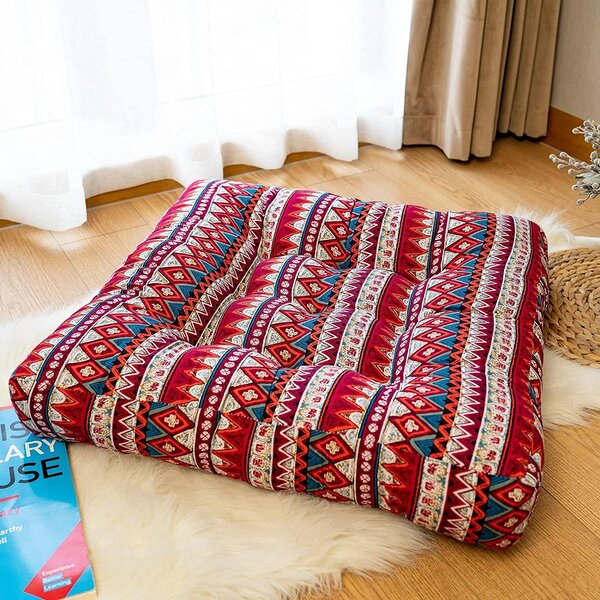 Red Round Patchwork Floor Cushion Seating Meditation Pillow Throw Cover Boho 
