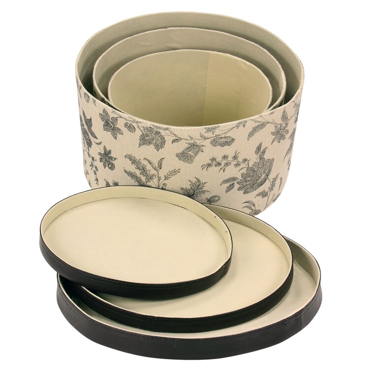 Floral Pattern Household Essentials 3-Piece Hat Box Set with Faux Leather Lids