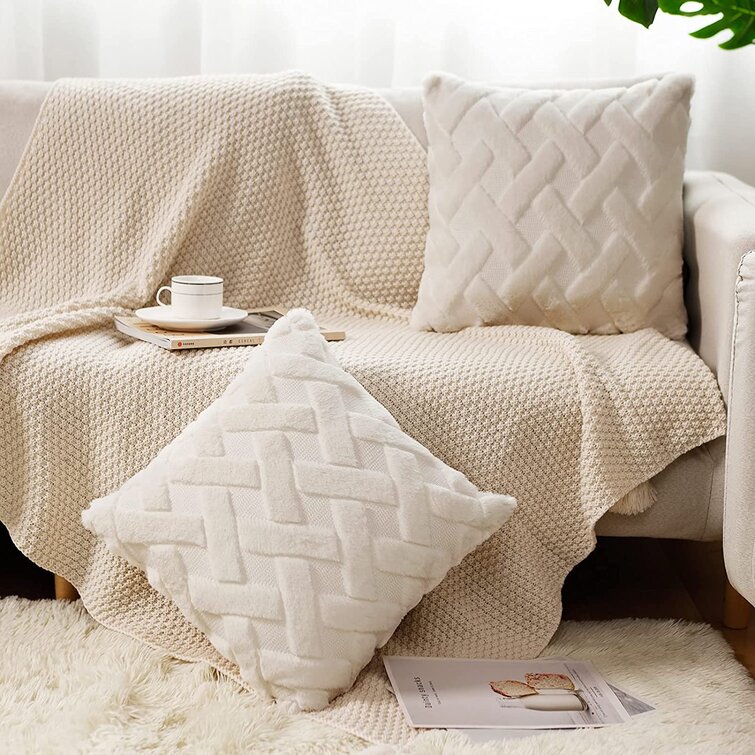 Fluffy Soft Decorative Square Cushion Cover For Livingroom Sofa Bedroom Car 45x45CM/18x18 Inch White New Luxury Faux Fur Throw Pillow Cover