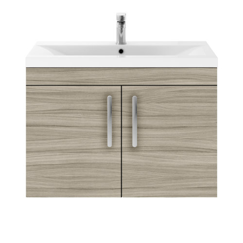 Vasari Vista Driftwood Door Wall Hung Vanity Unit & Mid Edge Basin - 800mm Width