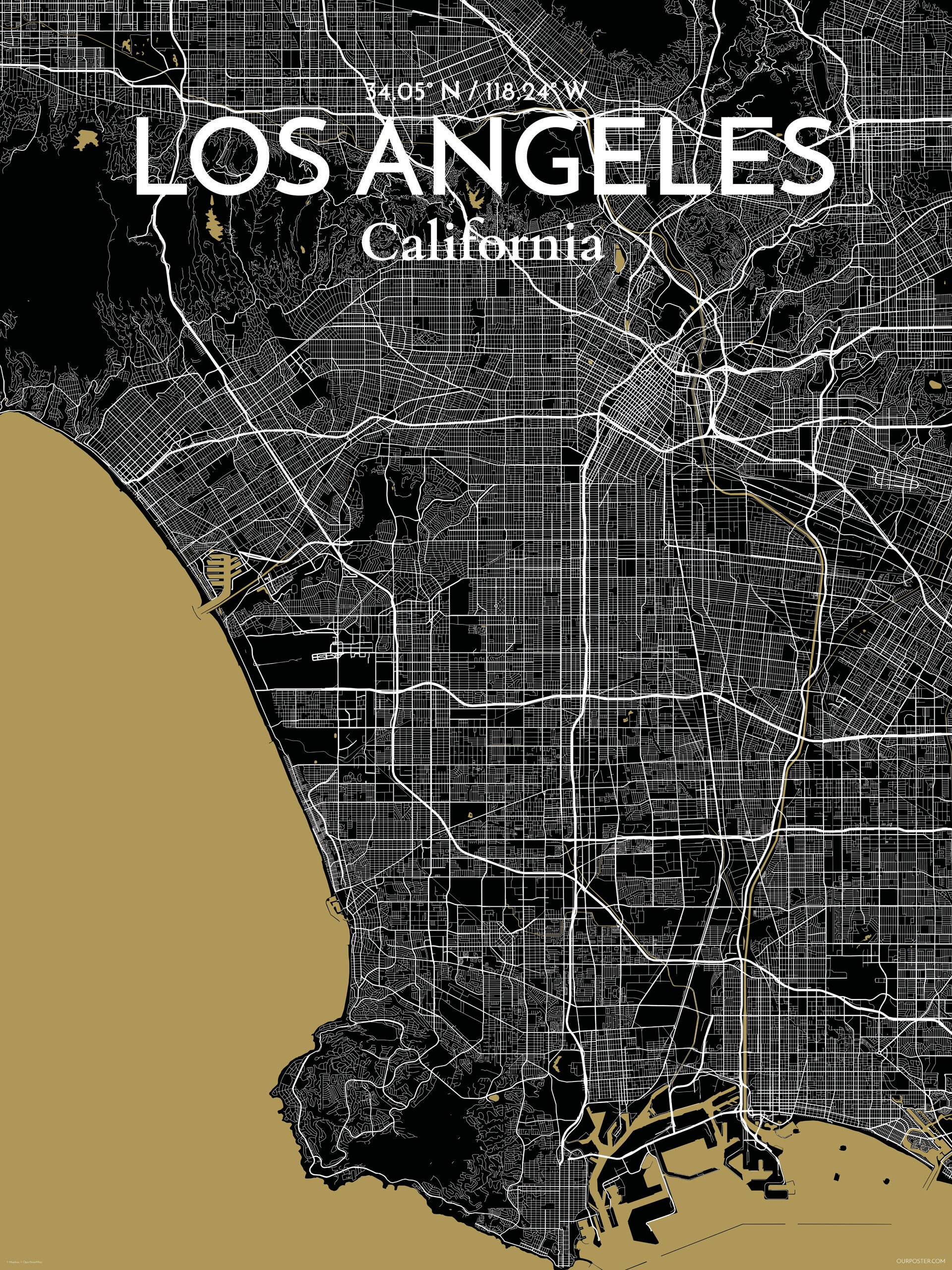 Los Angeles On A Map Ourposter.com Los Angeles City Map - Panoramic Graphic Art | Wayfair.ca