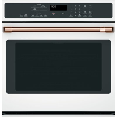 Caf 30 Convection Electric Single Wall Oven with Built-In Microwave Finish - Hardware Finish: Matte White - Brushed Copper