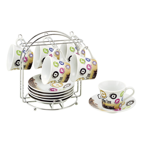 Lorren Home Trends Espresso Cup And Saucer Set With Metal Stand Lorren Home Trends Espresso Cup And Saucer Set With Metal Stand Wayfair