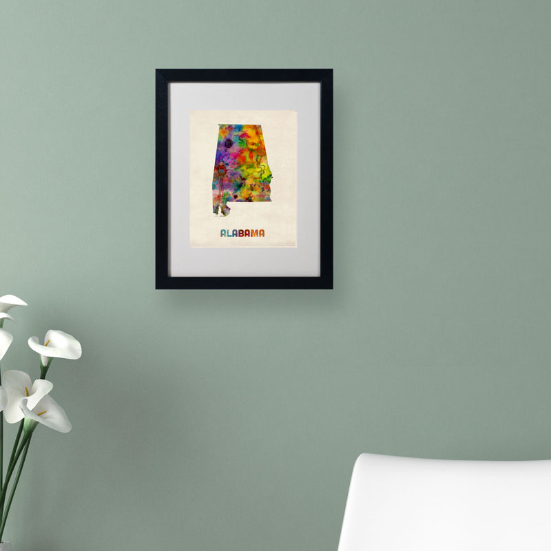 Trademark Art Alabama Map By Michael Thompsett Framed Graphic