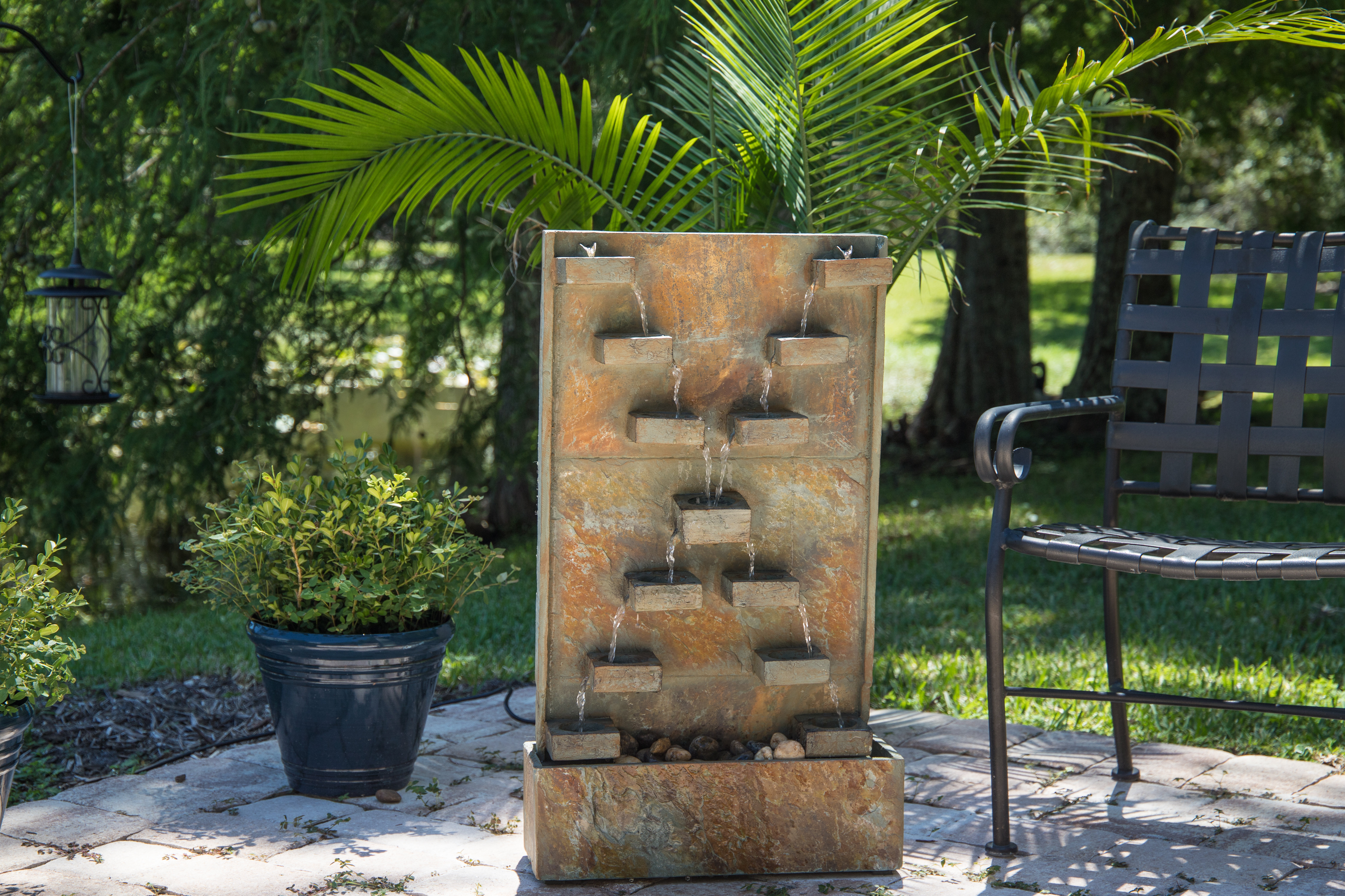 Wildon Home Temple Natural Stone Floor Fountain With Light