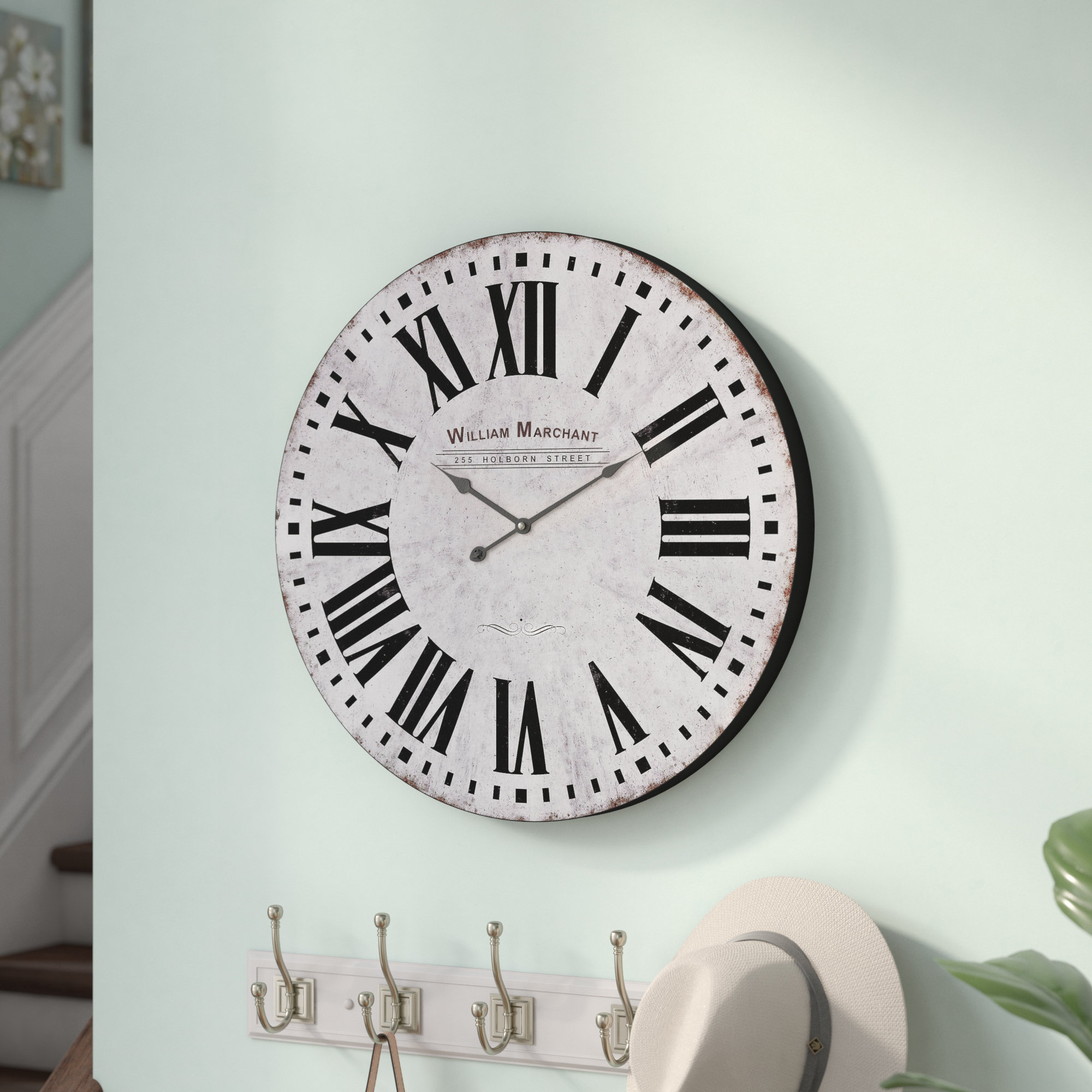 New Country Aged Rustic Provincial Rose Wall Clock Aged Look /& Roman Numerals