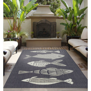 Outdoor Fish Rug Wayfair Hiram Fish Gather Navy Indoor Outdoor Area Rug