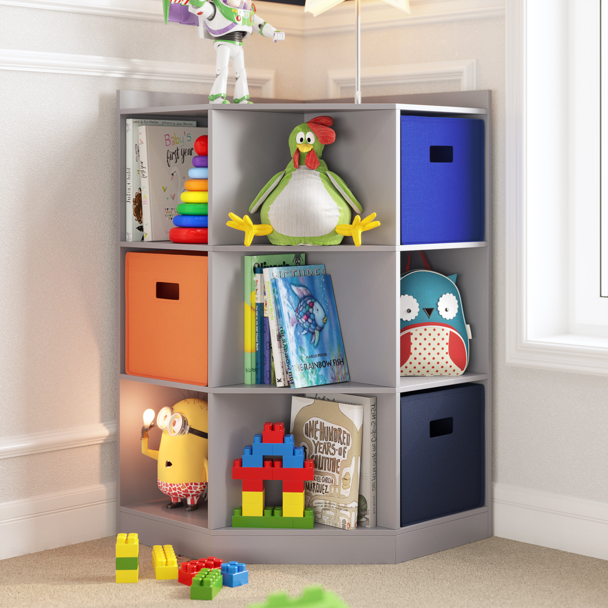 kids grey bookshelf