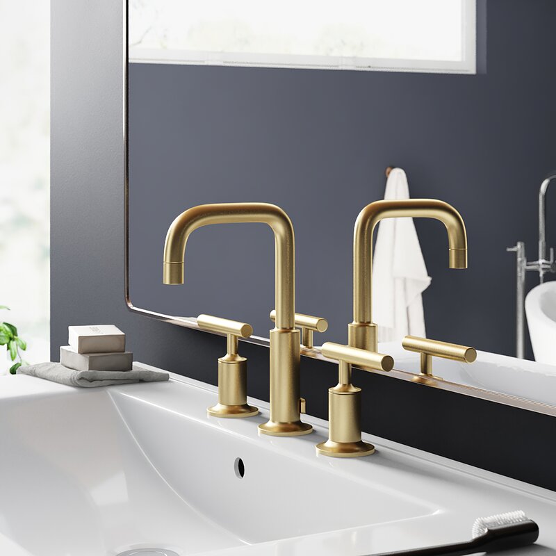 Purist Widespread Faucet With Drain Assembly Low Lever Handles And