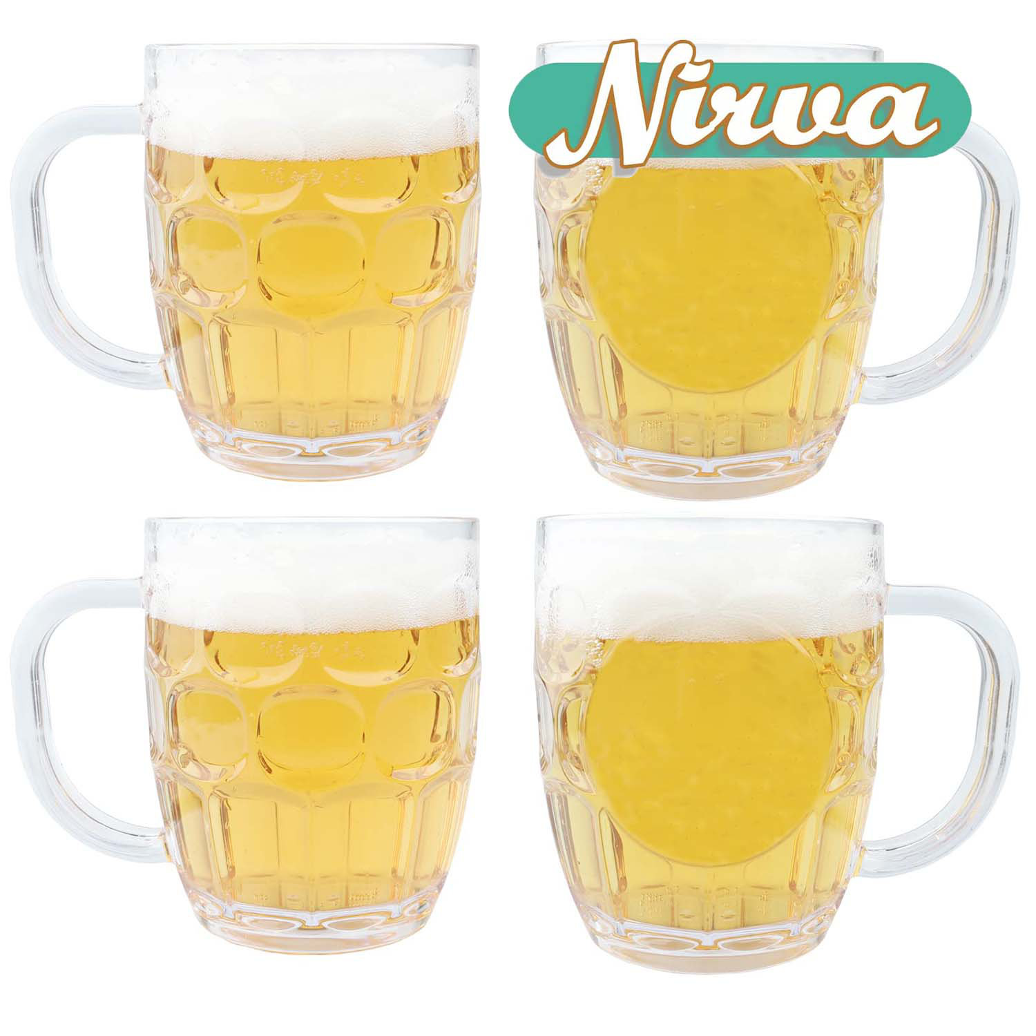 Nirva Vim Beer Mugs Set, Plastic Beer Mugs With Handles,Dimple Stein
