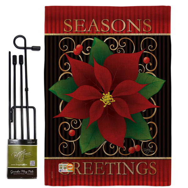 Breeze Decor Seasons Greetings Poinsettia Winter Christmas Impressions 2 Sided Polyester 19 X 13 In Flag Set Wayfair