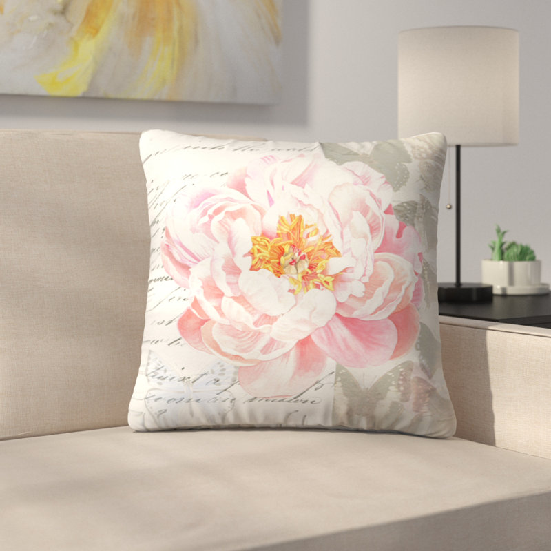 East Urban Home Peach Peony Butterflies Throw Pillow Wayfair