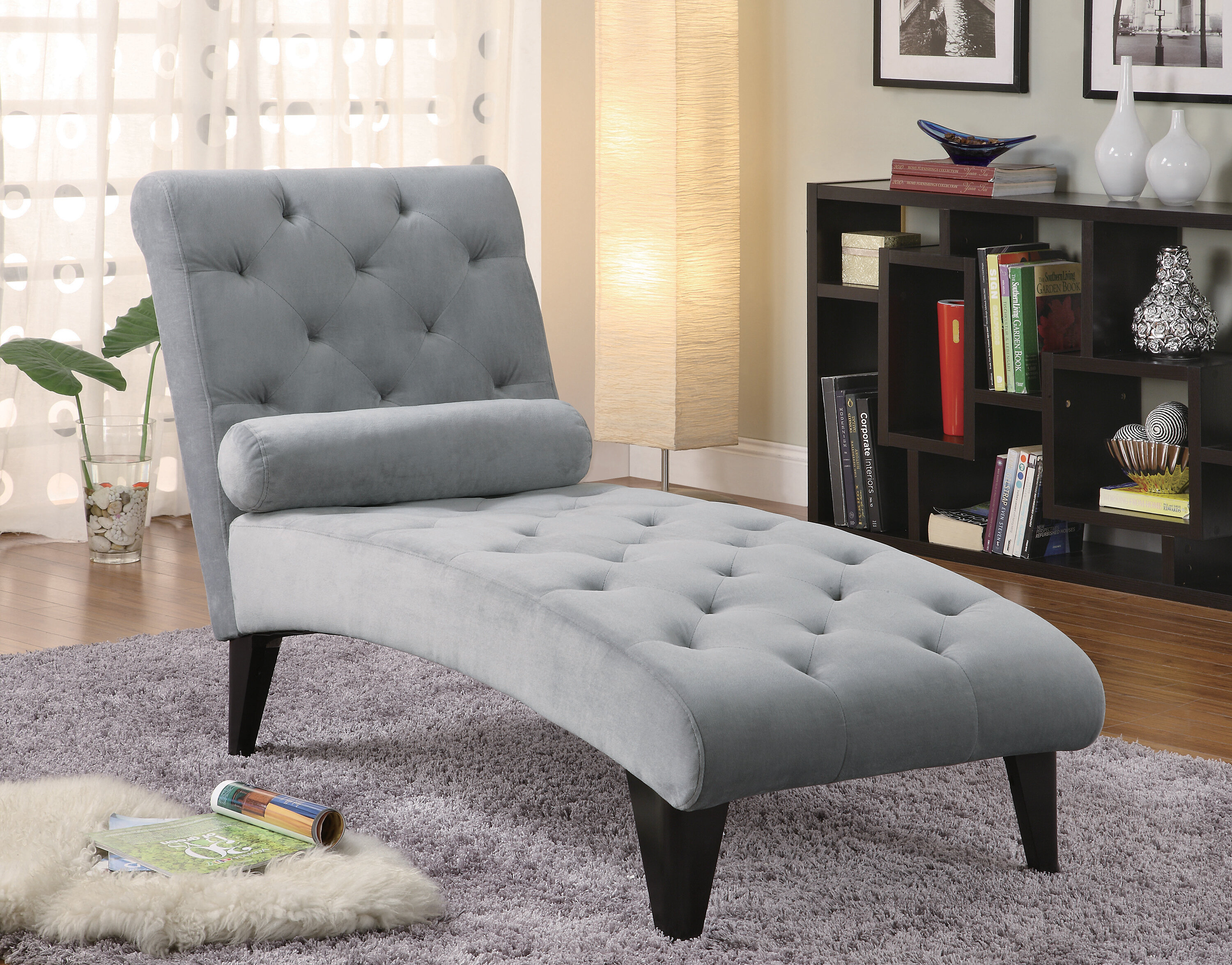 gray microfiber chaise lounge